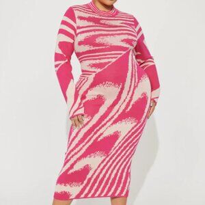 FASHION NOVA Daniella Sweater Midi Dress - Pink/combo 1X